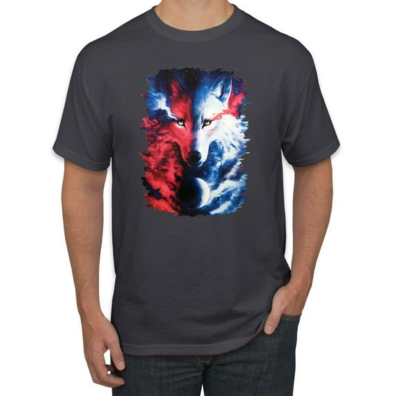 Artic Wolf Light Dark Good Bad Moon | Mens Animal Lover Graphic T-Shirt, Charcoal, Large