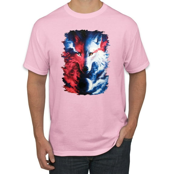 Artic Wolf Light Dark Good Bad Moon | Mens Animal Lover Graphic T-Shirt, Light Pink, X-Large