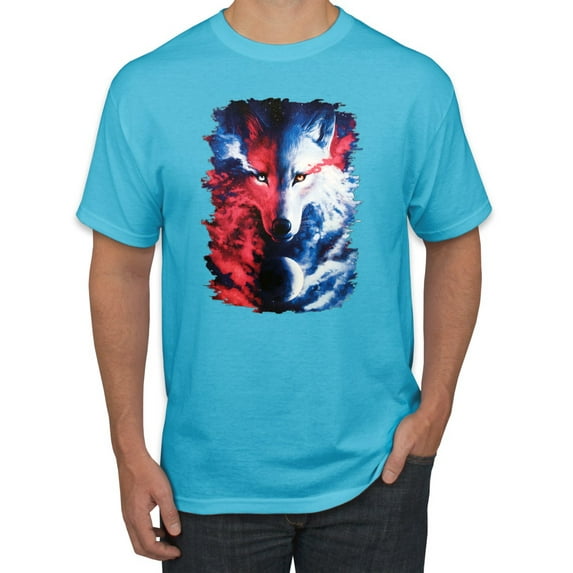 Artic Wolf Light Dark Good Bad Moon | Mens Animal Lover Graphic T-Shirt, Light Turquoise, 2XL