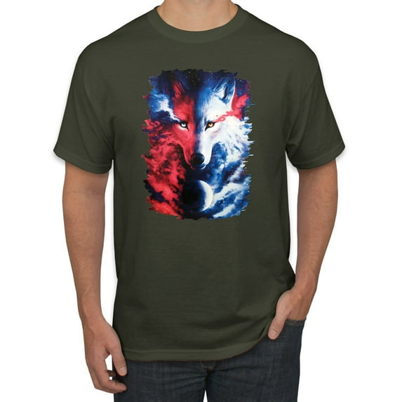 Artic Wolf Light Dark Good Bad Moon | Mens Animal Lover Graphic T-Shirt, Military Green, 3XL