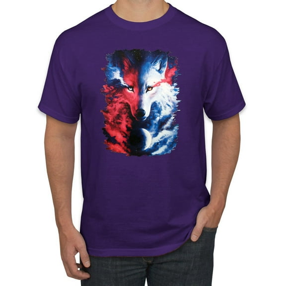 Artic Wolf Light Dark Good Bad Moon | Mens Animal Lover Graphic T-Shirt, Purple, 3XL