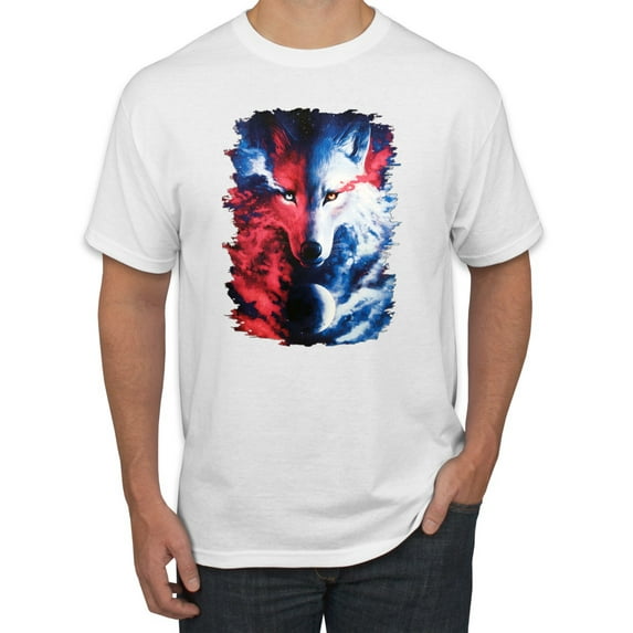 Artic Wolf Light Dark Good Bad Moon | Mens Animal Lover Graphic T-Shirt, White, 5XL