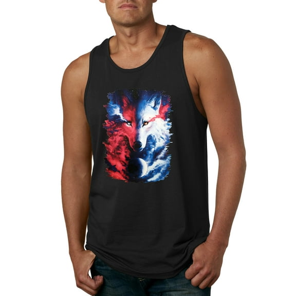 Artic Wolf Light Dark Good Bad Moon | Mens Animal Lover Graphic Tank Top, Black, Small