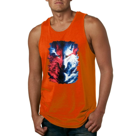 Artic Wolf Light Dark Good Bad Moon | Mens Animal Lover Graphic Tank Top, Orange, Medium