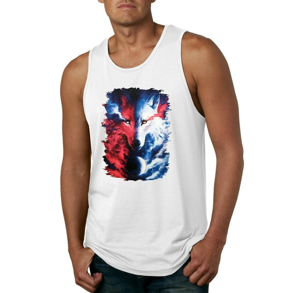 Artic Wolf Light Dark Good Bad Moon | Mens Animal Lover Graphic Tank Top, White, Small
