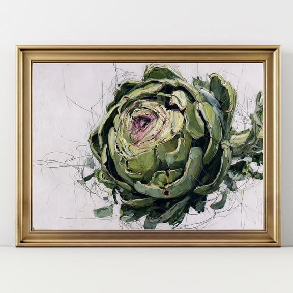 Artichoke Art Poster Green Botanical Wall Art Modern Kitchen Decor Vegetable Still Life, UNFRAMED Size 16x16