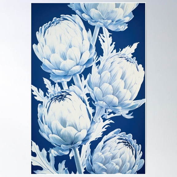 Artichoke Cyanotype Pattern Poster Wall Art, Modern Wall Decor For Living Room Bedroom, 12x18 UNFRAMED