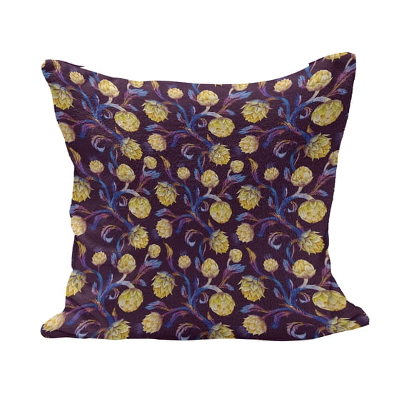 Artichoke Fluffy Throw Pillow Cushion Cover, Art Nouveau Style Arrangement with Vibrant Colored Vegetable Vegan, Decorative Square Accent Pillow Case, 16" x 16", Dark Blue Yellow, by Ambesonne