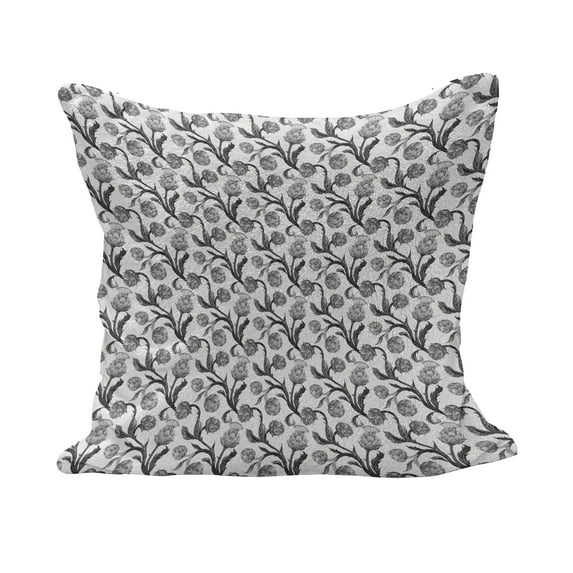 Artichoke Fluffy Throw Pillow Cushion Cover, Faded Colored Black and White Super Foods with Stalks and Leaves Art Print, Decorative Square Accent Pillow Case, 28" x 28", Black and White, by Ambesonne