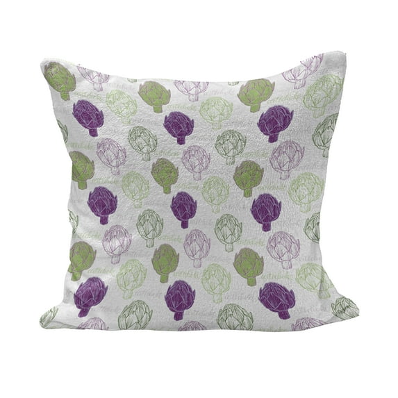 Artichoke Fluffy Throw Pillow Cushion Cover, Sketch Style Vegetables Hand Drawn Style Exotic Tasty Healthy Food, Decorative Square Accent Pillow Case, 24" x 24", Lime Green and Purple, by Ambesonne