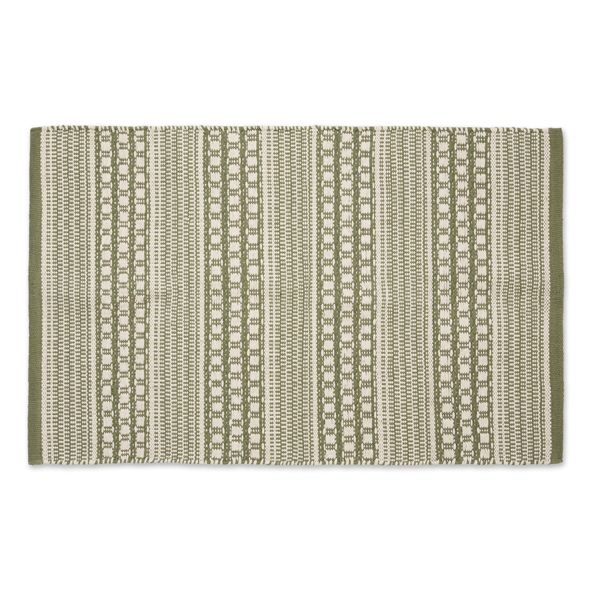 Artichoke Green Striped Handloomed Cotton Rug 36"x24"