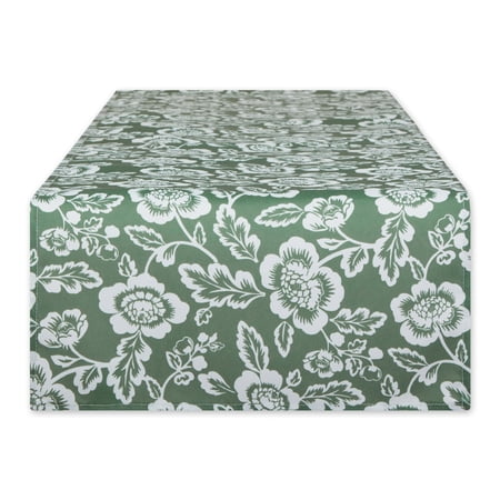 Artichoke Green Floral Print Outdoor Fabric Table Runner 14x72