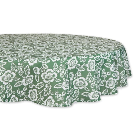 Artichoke Green Floral Print Outdoor Fabric Tablecloth 60 Round