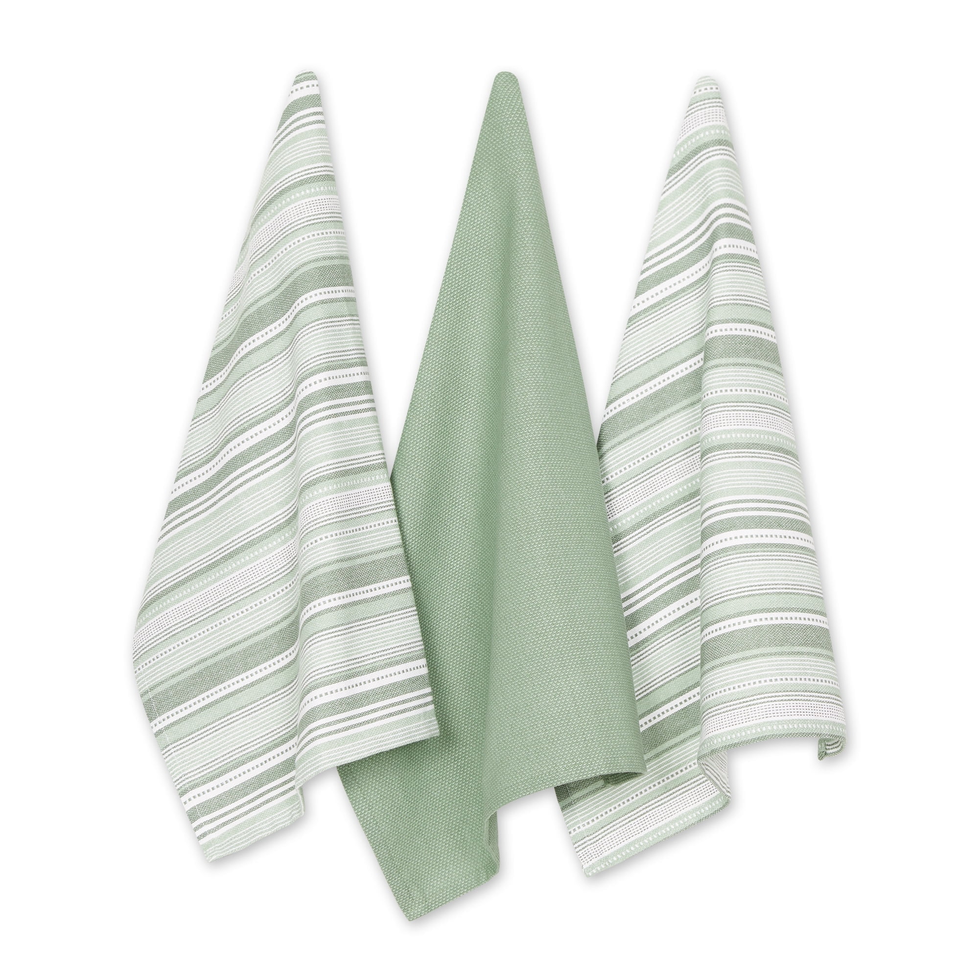 Artichoke Green Cotton Stripe Kitchen Towel Set, 20x30"