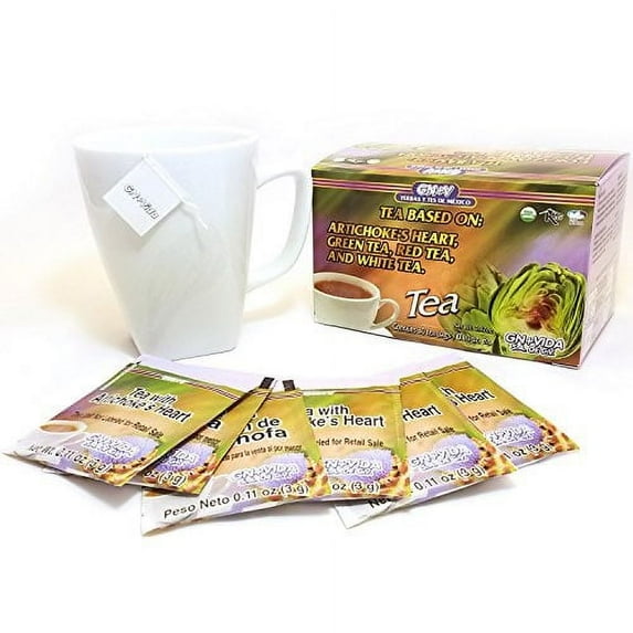 Artichoke Heart Tea, Te Corazon de Alcachofa, 1 Box 30 Tea Bags, Green Tea, Red Tea and White Tea GNV, 1 Caja 30 sobres