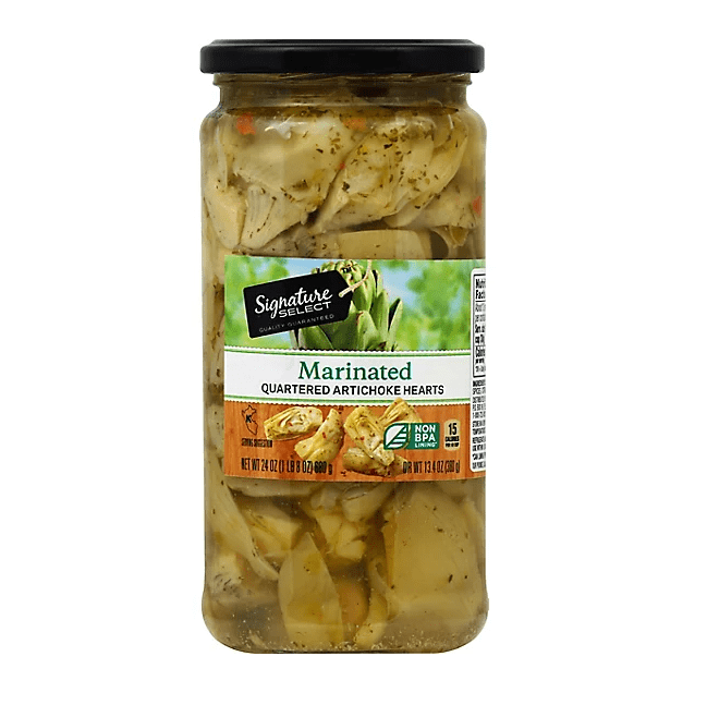 Artichoke Hearts Marinated Quartered One (1) Glass Jar - 24 Oz. (680g) - DR,WT, 13.4oz. (379g)