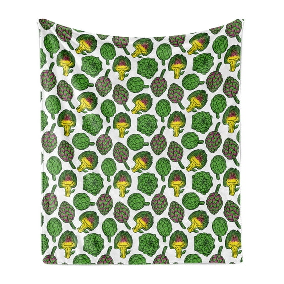 Artichoke Soft Flannel Fleece Blanket, Vivid Colored Artichokes Cooking Food Eating Groceries Vegan Options, Cozy Plush for Indoor and Outdoor Use, 70" x 90", Yellow and Fern Green, by Ambesonne