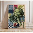 Artichoke Still Life Poster, Blue Tile Collage, Botanical Fruit ...