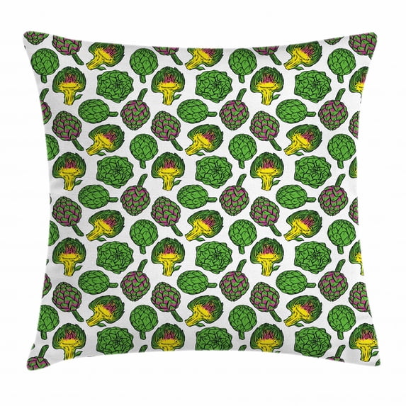 Artichoke Throw Pillow Cushion Cover, Vivid Colored Artichokes Cooking Food Eating Groceries Vegan Options, Decorative Square Accent Pillow Case, 20 X 20 Inches, Yellow and Fern Green, by Ambesonne