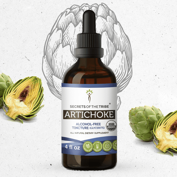 Secrets Of The Tribe Artichoke Organic Tincture Dietary Supplement, Natural Herbal Extract for Liver Support, Certified Organic Artichoke (Cynara scolymus) Dried Leaf, Alcohol-Free Extract Drops 4 oz