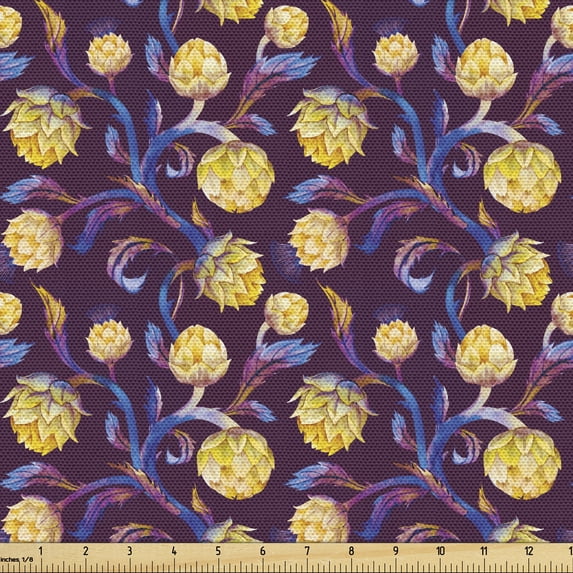 Ambesonne Artichoke Fabric by the Yard Upholstery, Vibrant Colored Vegan, 5 Yards, Dark Blue Yellow