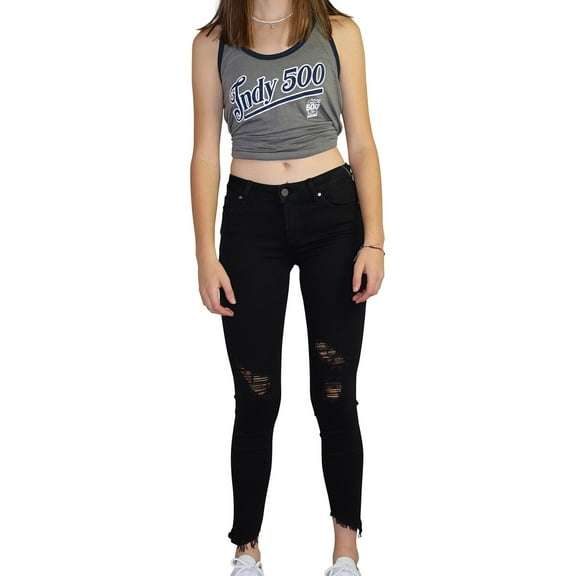 Articles of Society Womens Sammy Diagonal Hem Skinny Fit Jeans, Black, 27