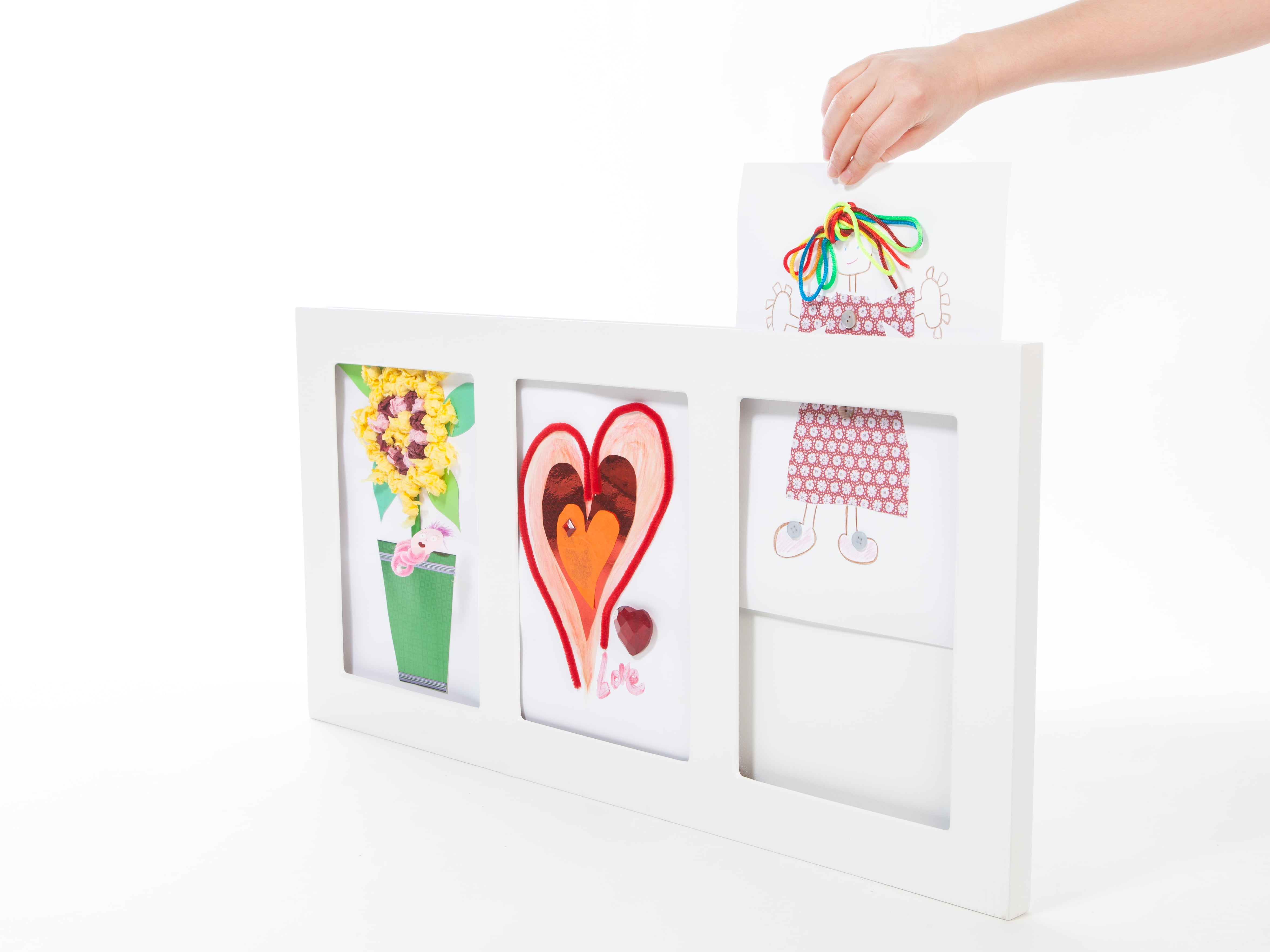 White Engineered Wood Triple Slot Children's Art Frame