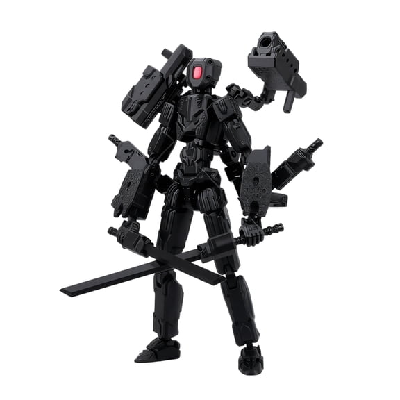 Articulated 3D Printed Action Figure Model with Multiple Accessories for Custom Display and Collection Use, Black Dawn