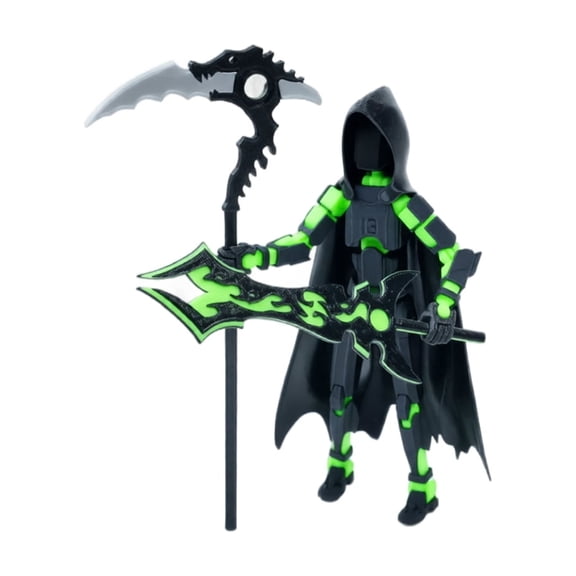 Articulated 3D Printed Action Figure Model with Multiple Accessories for Custom Display and Collection Use, Black-and-Green Cloak