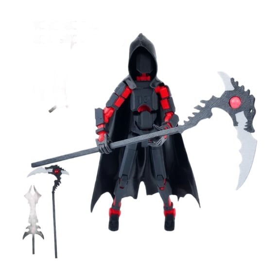 Articulated 3D Printed Action Figure Model with Multiple Accessories for Custom Display and Collection Use, Black-and-Red Cloak