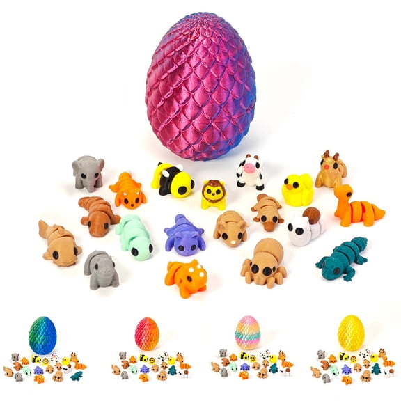 Articulated 3D Printed Animal Figurines with 4.9in Dragon Egg Collectible Display Model 20PC Blue