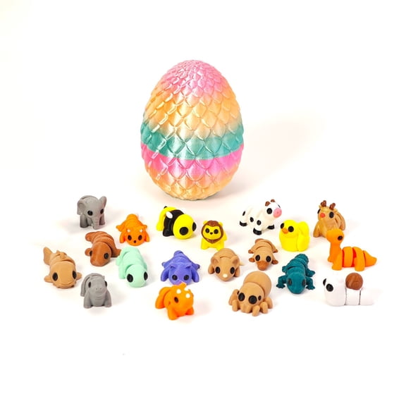 Articulated 3D Printed Animal Figurines with 4.9in Dragon Egg Collectible Display Model 20PC Multicolor