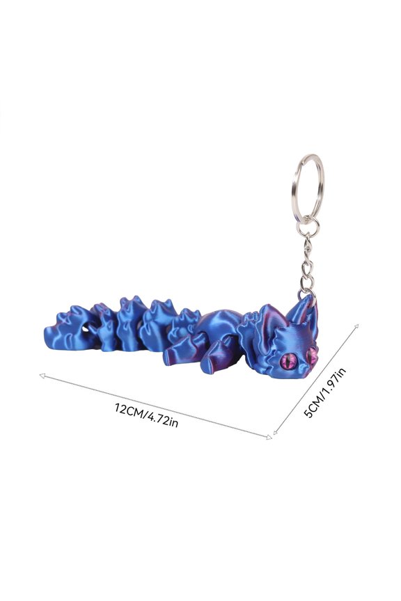 Articulated 3D Printed Keychain Pendant with Movable Tail Blue Green Gradient Design Creative Ornaments for Home Office Decor and Personal Accessory Gift Idea