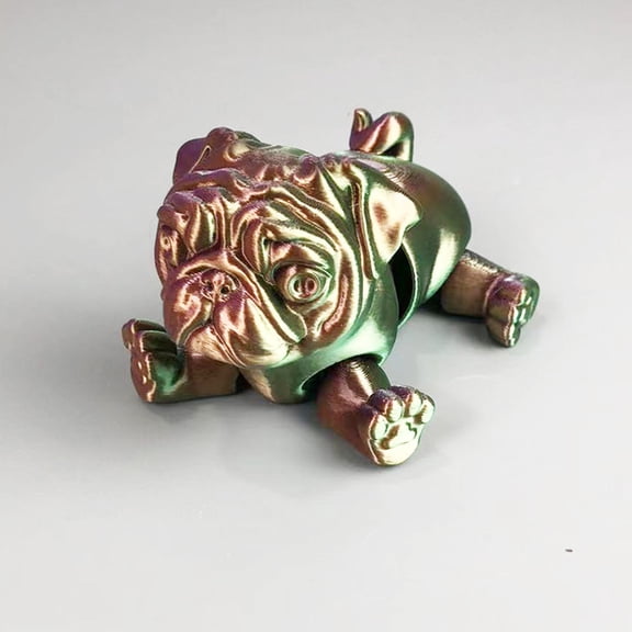 Articulated 3D Printed Shar Pei Dog Figurine, Green and Purple Copper Finish Movable Animal Desk Decor for Stress Relief and Home Office Ornament