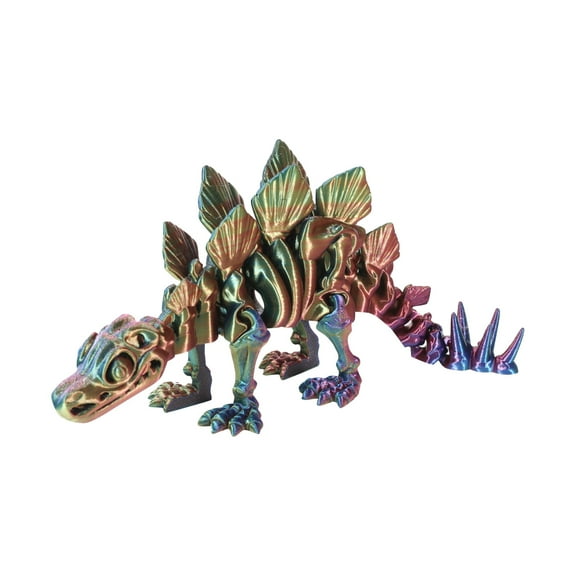 Articulated 3D Printed Stegosaurus Skeleton Stress Relief Desk Model, Rainbow Color Movable Dinosaur Figurine for Adult Collectors and Paleontology Enthusiasts
