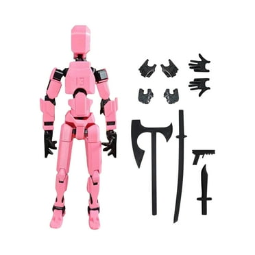 Articulated Action Figure with Weapons Set Pink Poseable Model for Creative Play and Display 12 Accessories Included
