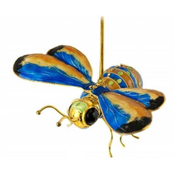 Articulated Bumble Bee Hanging Ornament 4 Inches Blue, Orange and Black