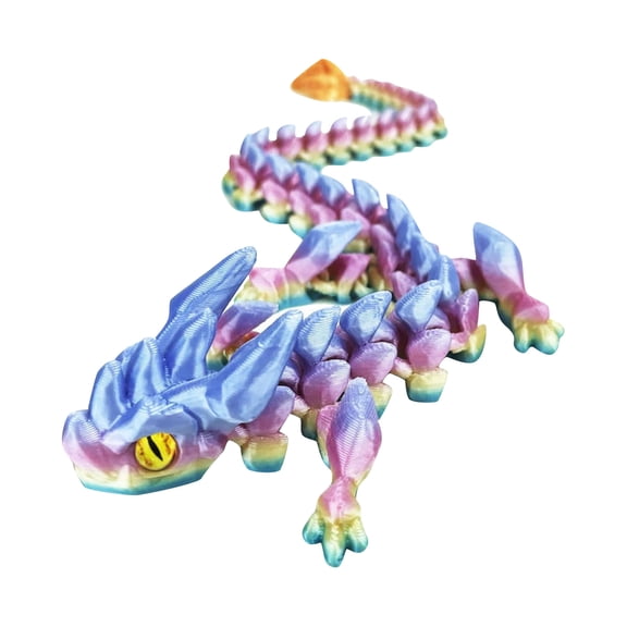 Articulated Dragon 3D Printed Mythical Figure with Realistic Eyes Multi-Jointed Flexible Serpent for Desktop Display and Sensory Relief Office Ornament Multicolor