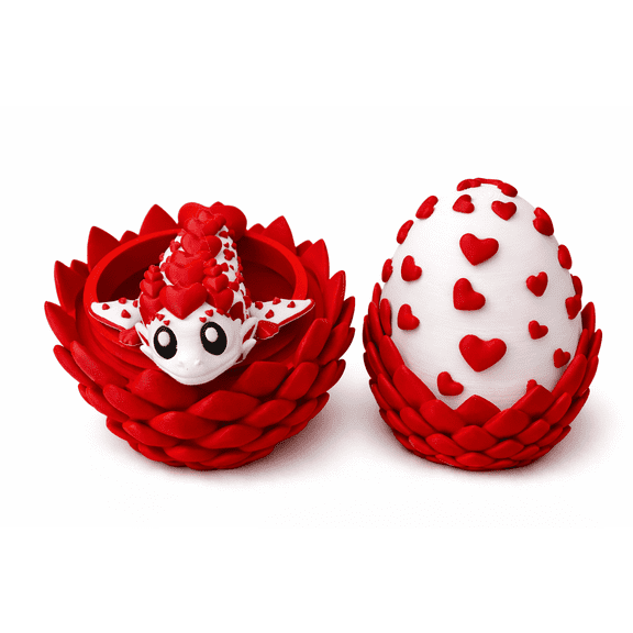 Articulated Heart Dragon with Matching Egg 3D Printed Fantasy Dragon Figurine