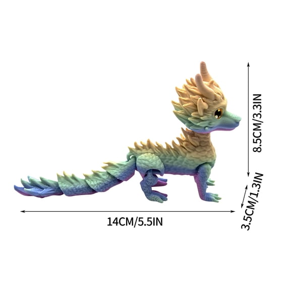Articulated Long Haired Dragon Blue White Gradient Figurine 3D Printed Flexi Sculpture for Home Office Arrangement