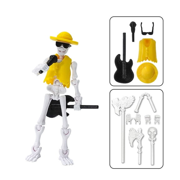 Articulated Skeleton Figure, Jointed Skull Man Ornament, Poseable Action Doll for Desk Display and Collection 5 Inch Yellow