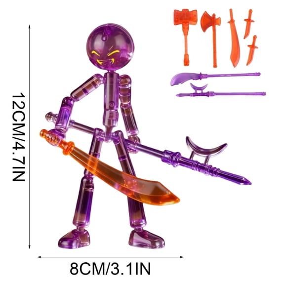Articulated Stick Figure Set with 7 Tools, Full Multi-Jointed Movable Wear-Resistant Robot, Collectable Stop Motion Action Figure - 3.1x4.7in