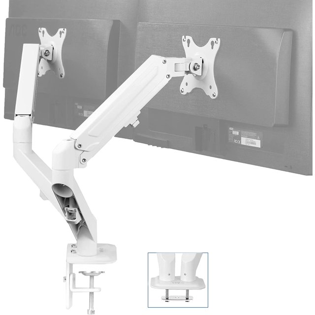 Articulating Dual 17 to 27 inch Pneumatic Spring Arm Clampon Desk