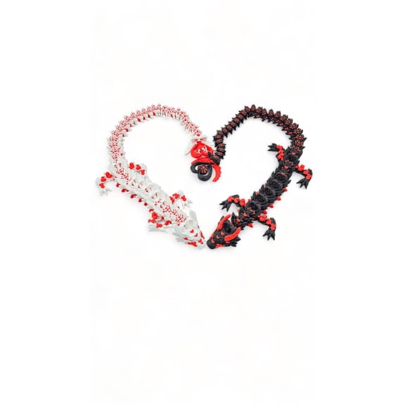 Articulating Heart Dragon Themed Collectible Figurines - Stress Relief, Autism, ADHD - Flexible Dragons 3D Printed Light and Dark Heart Dragon (Black)