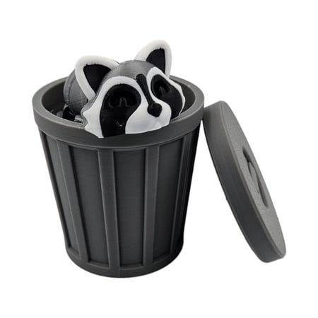Articulating Raccoon, Fox, Panda Fidget with Trash Can - 3D Printed Articulated Joints ADHD, Autism, Relief Anxiety (Raccoon)