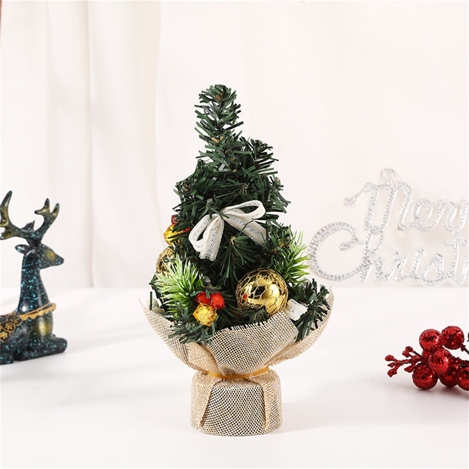 Artifical Fake Mini Christmas Tree With Ornaments Decorations S632 ...