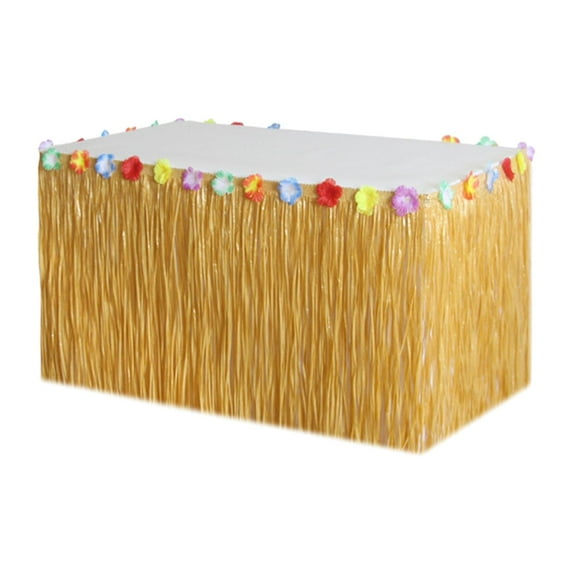 Artifical Grass Table Skirt Hawaiian Table Skirt Decor Adjustable Durable Tableware for Scene Arrangement Props Camping Birthday Photoshoot Yellow