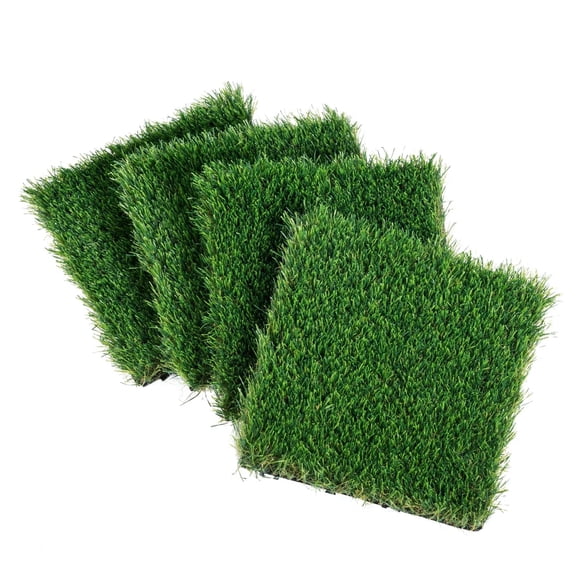 Artifical Grass Tiles Interlocking Turf Deck Set, 18 Pack - 12"x12", Synthetic Fake Grass Self-draining Mat Flooring Decor Pad, Perfect For Multi-Purpose Indoor Outdoor Entryway Scraper Dog Mats
