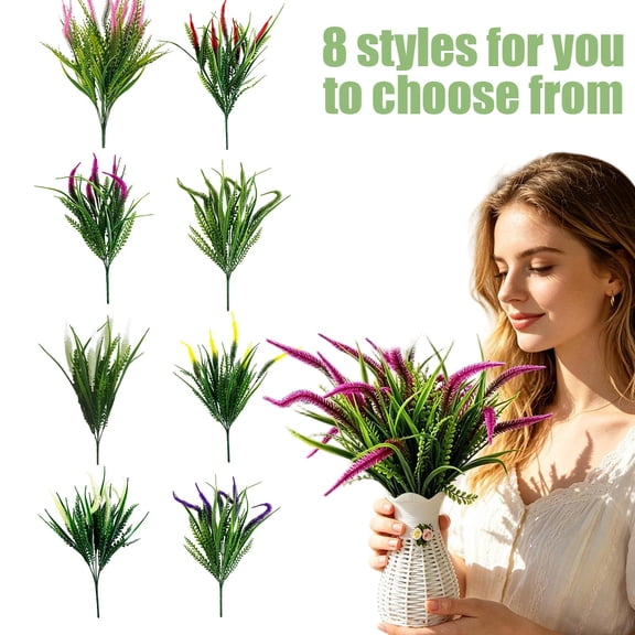 Artificial 10Pc Simulation Flowers, Faux Greenery Stems, Fake Grass Decor, Green Leaves for Decoration, 19 Inch Tall Mixed Red Foxtail and Fern Arrangement for All-Season