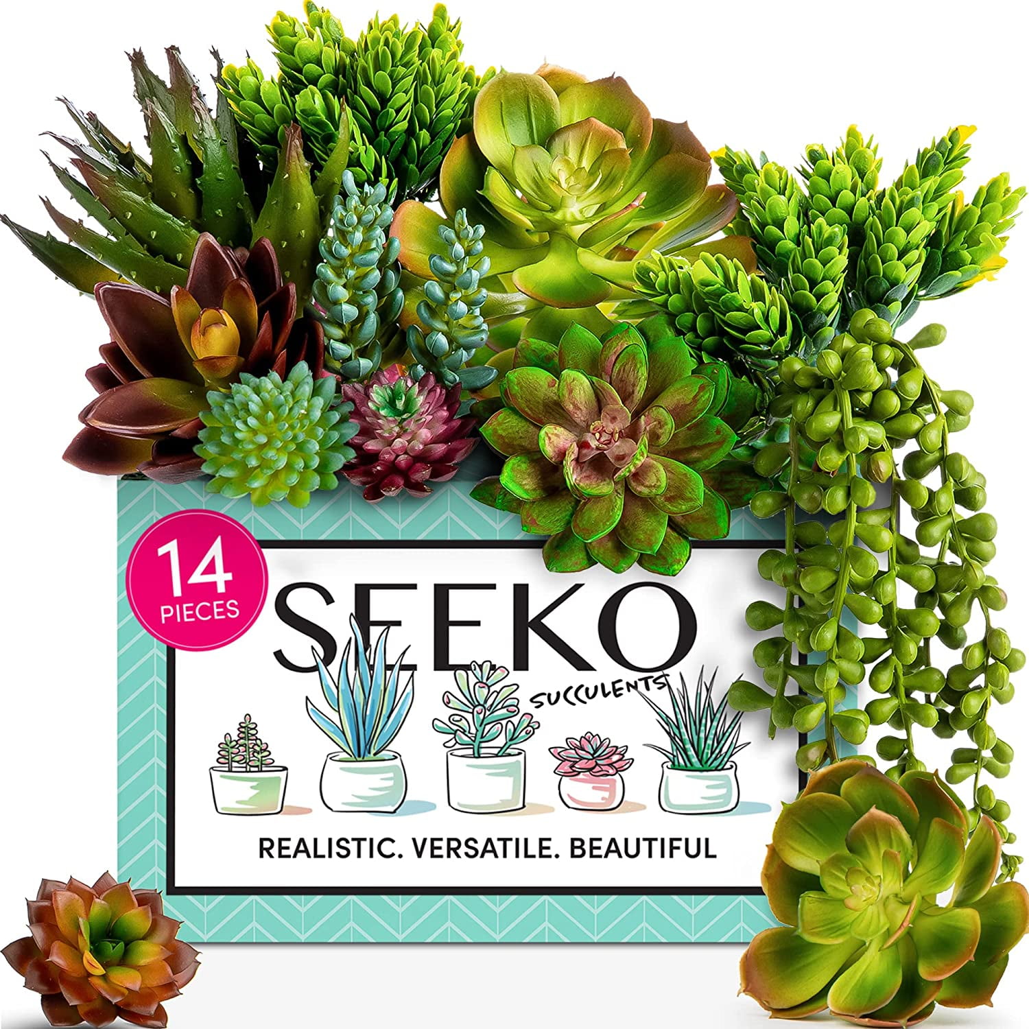 Artificial (14 Pack) - Premium Succulent Realistic Faux Artificial Plants, Unpotted Textured Fake Succulents Decor for DIY - Fake Plants - Stylish Gifts for Christmas